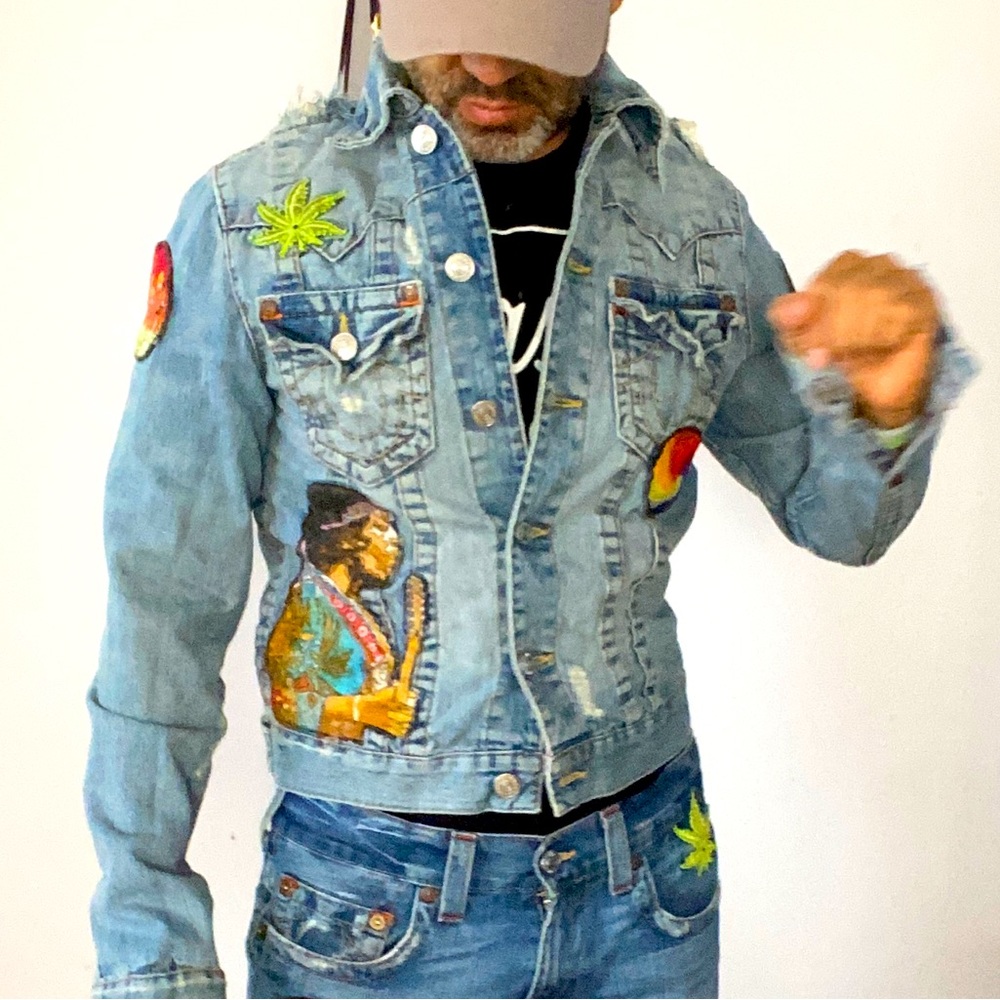 Hyper Rare true religion society club Jimi Hendrix men's denim jacket small